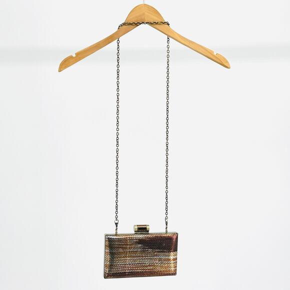 Patricia Nash Copper Metallic Snakeskin Leather Chain Strap Clutch Evening Bag - Picture 6 of 9